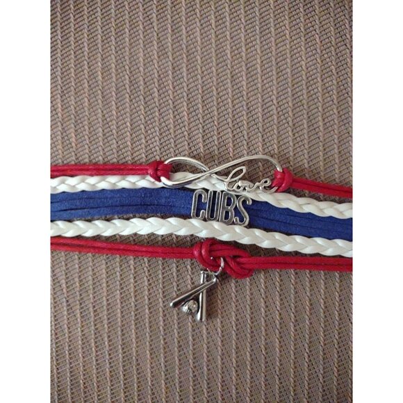 Baseball Cubs Charm Bracelet Rope Braided Band Chicago Red White Blue - Picture 2 of 11
